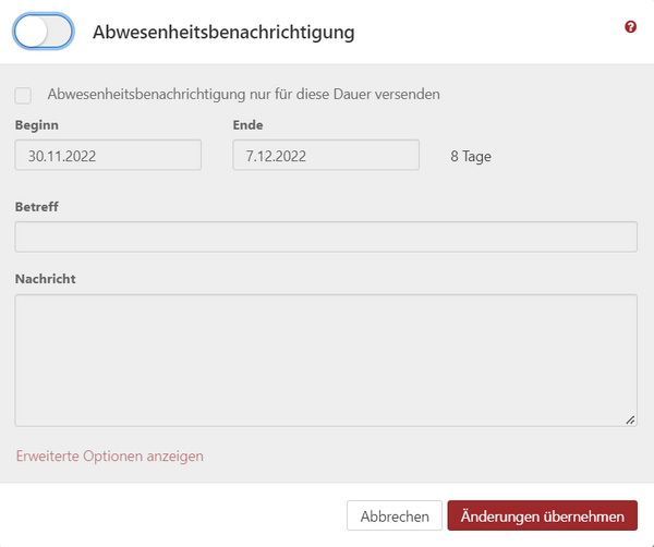Abwesenheitsbenachrichtigung 