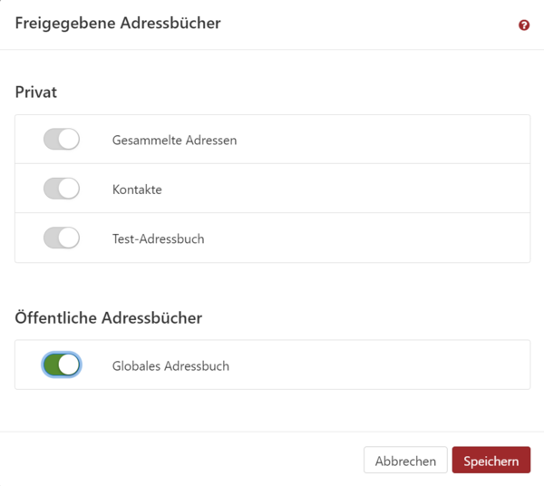 Das Fenster "Freigegebene Adressbücher"