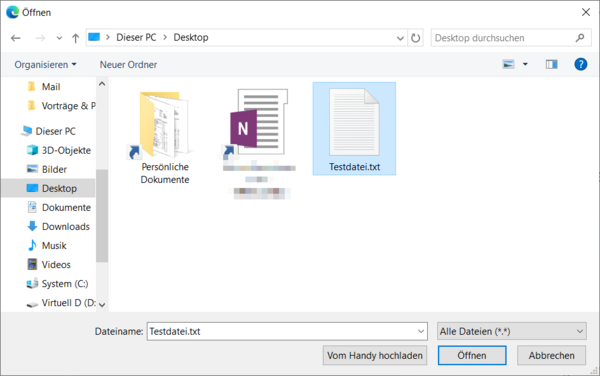 Datei im Explorer auswählen Im Explorer (Dateimanager) wurde eine Datei zum Importieren ausgewählt