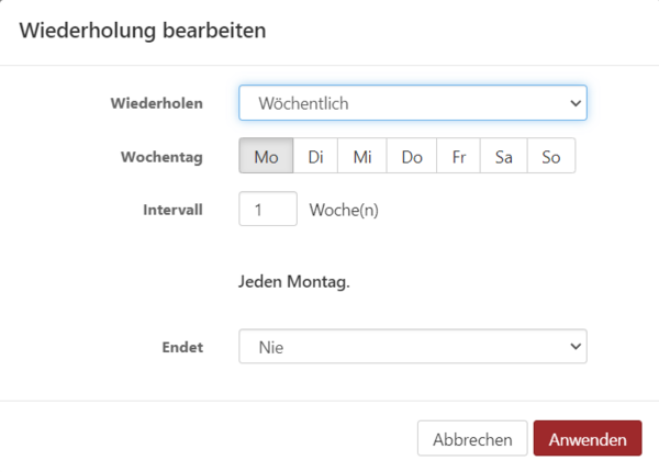 Bearbeiten der Wiederholung