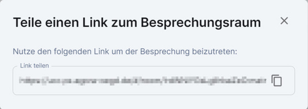 Das Fenster "Teile einen Link zum Besprechungsraum" mit der Schaltfläche "In die Zwischenablage kopieren"