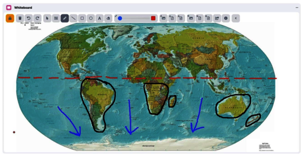 Bearbeitetes Bild einer Weltkarte im Whiteboard