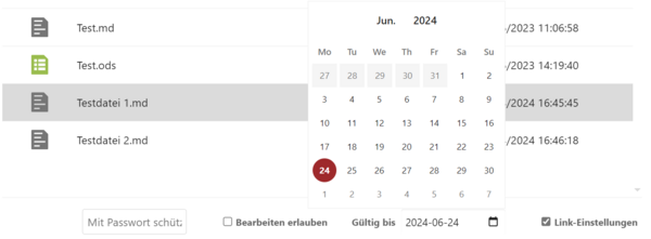 Link-Einstellungen und Kalender Link-Einstellungen und Kalender