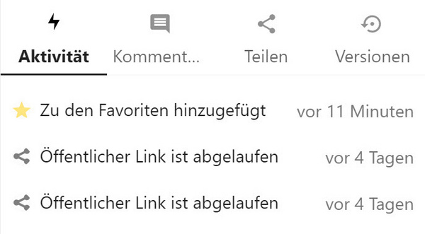 Der Reiter "Aktivität" in den Details für Dateien