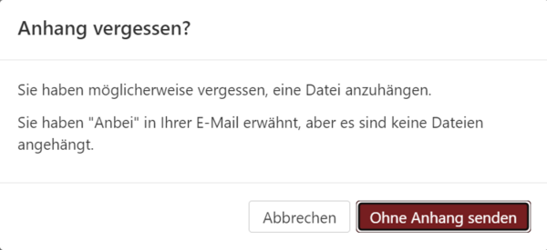Die Warnmeldung "Anhang vergessen"