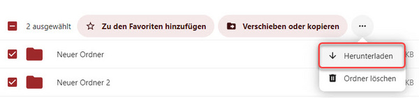 Die Funktion "Herunterladen" wurde über das Drei-Punkte-Menü eingeblendet