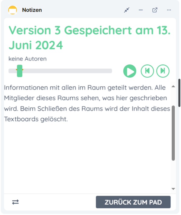 Der Bearbeitungsverlauf mit verschiedenen Angaben und Bedienelementen