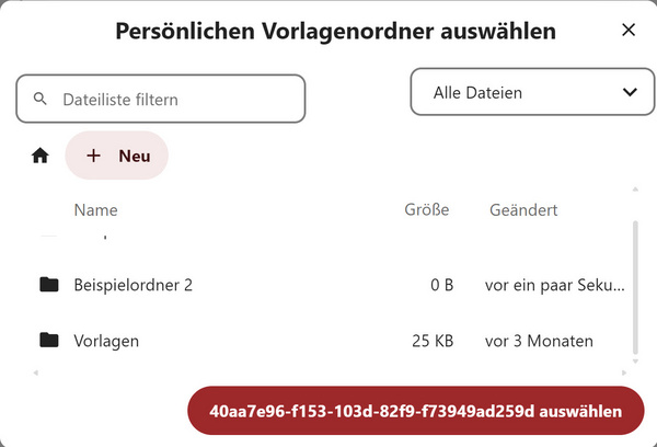 Persönlichen Vorlagenordner auswählen