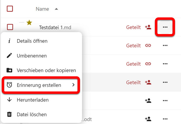 Erinnerung erstellen im Kontextmenü