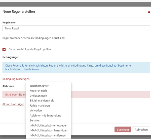 Neue Regel erstellen Neue Regel erstellen
