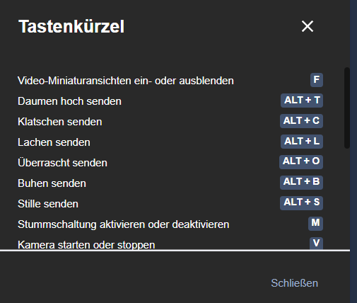 Tastenkürzel in der Videokonferenz 