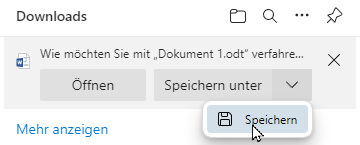 Dialog mit Optionen zum Speichern (Edge-Browser)