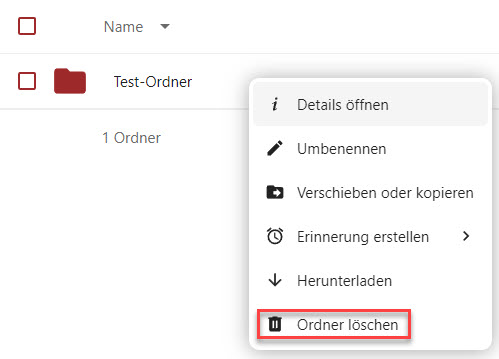 Ordner löschen (Kontextmenü)