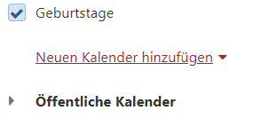 Kalender hinzufügen in der Ordneransicht