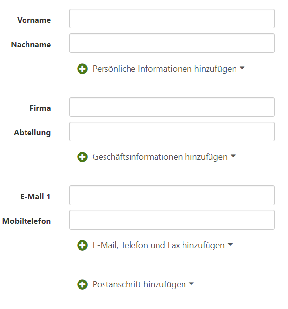 Eingabefelder für persönliche Informationen