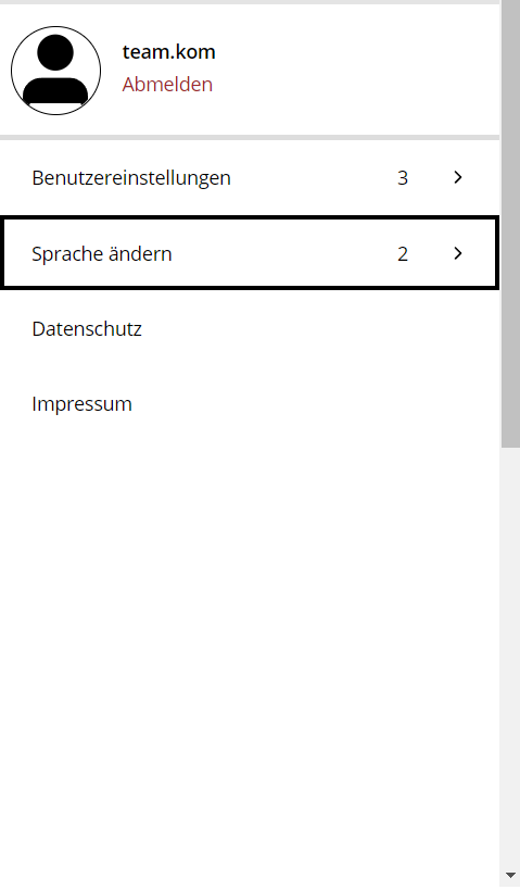 Optionsleiste auf der rechten Seite