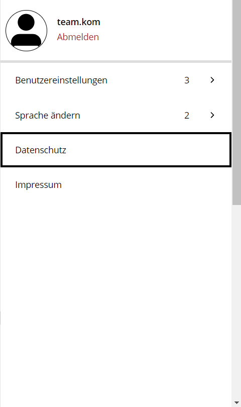 Optionsleiste auf der rechten Seite