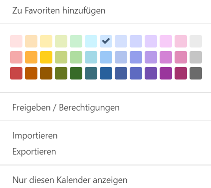 "Aktionen" Menü (ausgeblendet)