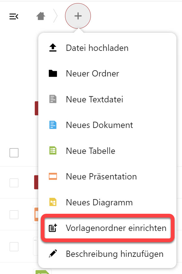Der Punkt "Vorlagenordner einrichten" im Menü für neue Dateien