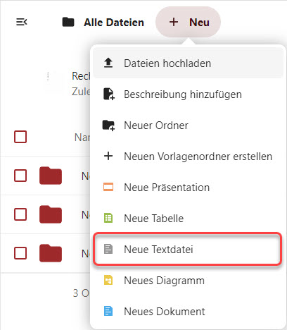 Neue Textdatei (Dropdown-Menü)