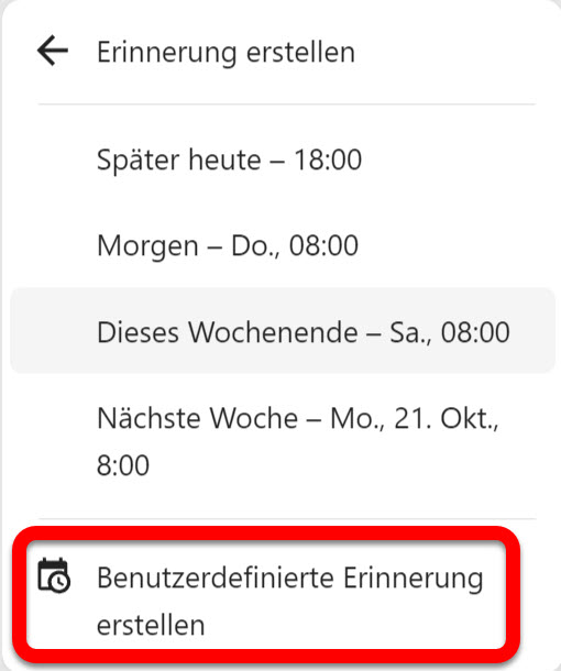 Die Schaltfläche "Benutzerdefinierte Erinnerung erstellen"