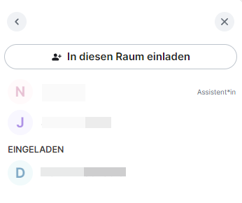 Eine Liste der teilnehmenden Personen unterhalb der Schaltfläche "In diesen Raum einladen"